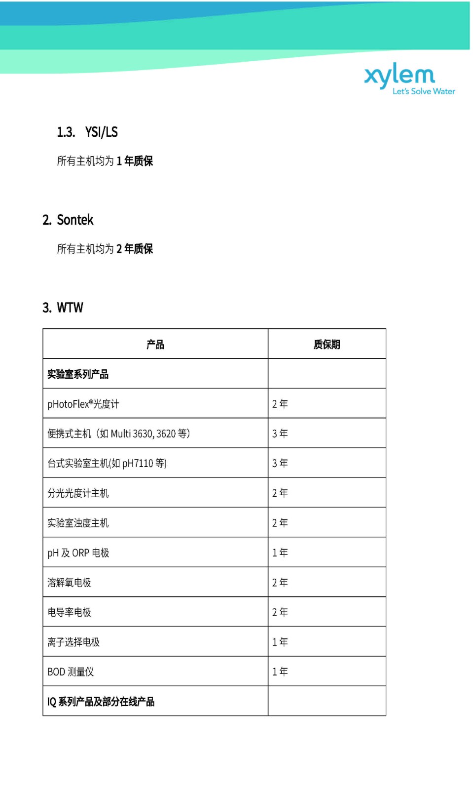 Xylem分析儀器售後服（fú）務流程與質保政（zhèng）策//